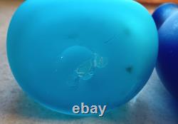 Hand Bown Vase Set Of 2 Maine'cracking off' on bottom Blue Aqua 7.5 Tall