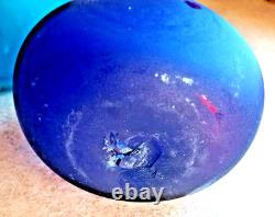 Hand Bown Vase Set Of 2 Maine'cracking off' on bottom Blue Aqua 7.5 Tall