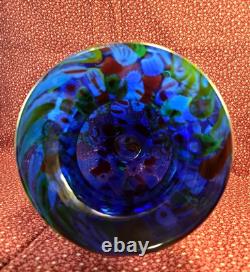 Hand-blown Murano Glass Vase Cobalt Blue Millefiori Thousand Flowers 6.75×5