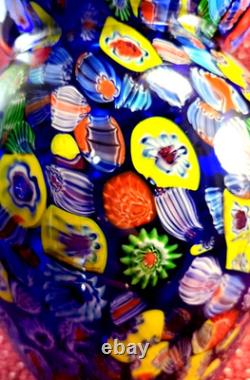 Hand-blown Murano Glass Vase Cobalt Blue Millefiori Thousand Flowers 6.75×5