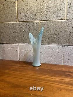 Hand blown glass vase blue White