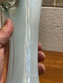 Hand blown glass vase blue White