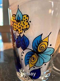 Hand painted Glass Vase Signed MCM Beautiful Very Rare