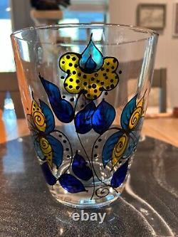 Hand painted Glass Vase Signed MCM Beautiful Very Rare