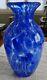 Handblown Blue and Clear Glass Vase Stunning color! Mint cond 9 inches