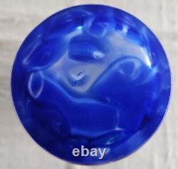 Handblown Blue and Clear Glass Vase Stunning color! Mint cond 9 inches