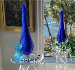 Handblown Glass 22 Vase by Victor Chiarizia, Cobalt Blue, Incalmo Technique