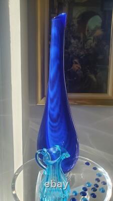 Handblown Glass 22 Vase by Victor Chiarizia, Cobalt Blue, Incalmo Technique