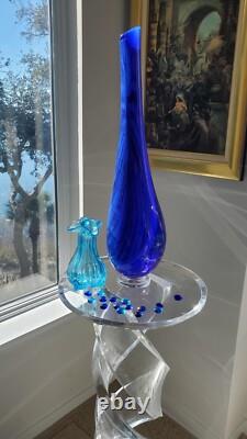 Handblown Glass 22 Vase by Victor Chiarizia, Cobalt Blue, Incalmo Technique