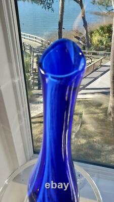 Handblown Glass 22 Vase by Victor Chiarizia, Cobalt Blue, Incalmo Technique