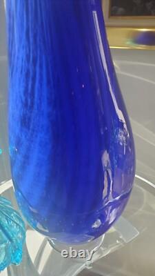 Handblown Glass 22 Vase by Victor Chiarizia, Cobalt Blue, Incalmo Technique