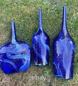 Handcrafted Blue Swirl Glass Decorative Vases Set of 3