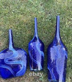 Handcrafted Blue Swirl Glass Decorative Vases Set of 3