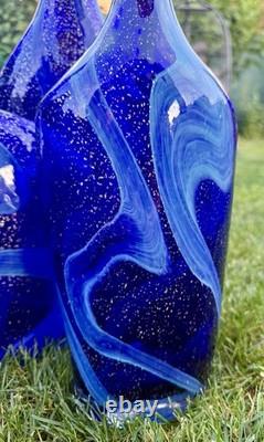 Handcrafted Blue Swirl Glass Decorative Vases Set of 3
