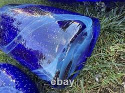 Handcrafted Blue Swirl Glass Decorative Vases Set of 3