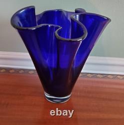 Handkerchief Cobalt Blue Heavy Handblown Studio Art Glass Vase