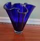 Handkerchief Cobalt Blue Heavy Handblown Studio Art Glass Vase