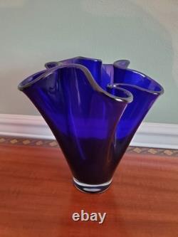 Handkerchief Cobalt Blue Heavy Handblown Studio Art Glass Vase