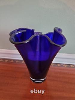 Handkerchief Cobalt Blue Heavy Handblown Studio Art Glass Vase