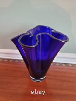Handkerchief Cobalt Blue Heavy Handblown Studio Art Glass Vase