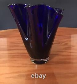 Handkerchief large, heavy? & Thick Hand blown studio art glass vase Cobalt Blue