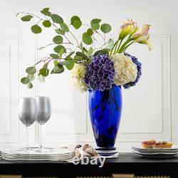 - Handmade Glass Footed round Vase Cobalt 14 H (14 Inches High) Made in E