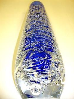 Handmade Skrdlovice Beranek 12 Czech Glass Cylinder Vase Air Bubble Mesh Blue
