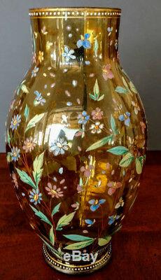 Harrach 1880's Glass Tankard Unique Amber w-Enamel Gold & a Crazy Blue Handle