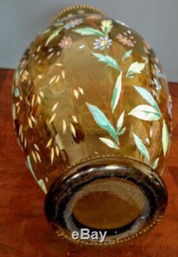 Harrach 1880's Glass Tankard Unique Amber w-Enamel Gold & a Crazy Blue Handle