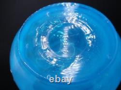 Harrach Victorian Blue Opalescent Hand Painted Enamel Pink Floral Art Glass Vase