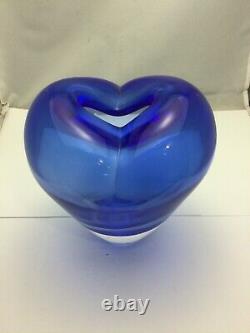 Heart Shaped Blue Glass Vase 7x6
