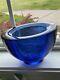 Heavy Fire & Light Cobalt Blue Recycled Glass Oval Bowl Vase Arcata California