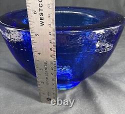 Heavy Fire & Light Cobalt Blue Recycled Glass Oval Bowl Vase Arcata California