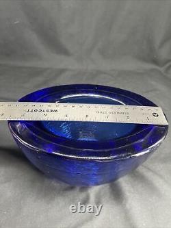 Heavy Fire & Light Cobalt Blue Recycled Glass Oval Bowl Vase Arcata California