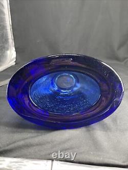 Heavy Fire & Light Cobalt Blue Recycled Glass Oval Bowl Vase Arcata California