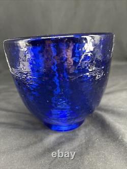 Heavy Fire & Light Cobalt Blue Recycled Glass Oval Bowl Vase Arcata California