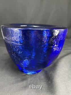 Heavy Fire & Light Cobalt Blue Recycled Glass Oval Bowl Vase Arcata California