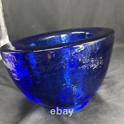 Heavy Fire & Light Cobalt Blue Recycled Glass Oval Bowl Vase Arcata California