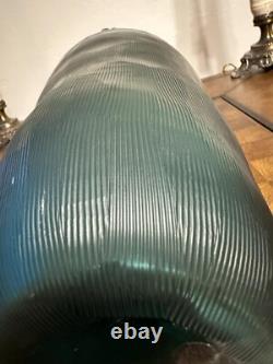 Heavy Slump Studio Glass Vase 11.5 Aqua Teal Ribbed Etched 12lb