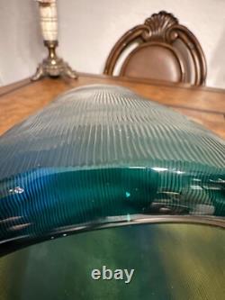 Heavy Slump Studio Glass Vase 11.5 Aqua Teal Ribbed Etched 12lb