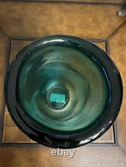 Heavy Slump Studio Glass Vase 11.5 Aqua Teal Ribbed Etched 12lb