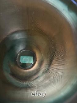 Heavy Slump Studio Glass Vase 11.5 Aqua Teal Ribbed Etched 12lb