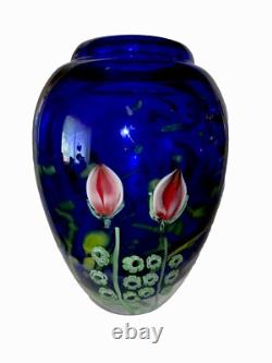 Heavy Studio Art Glass Flowers Under Moon Cobalt Blue paperweight vase 5 1/2