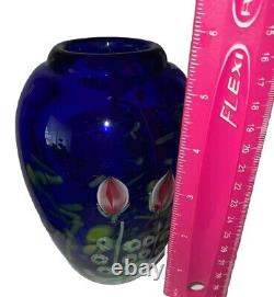 Heavy Studio Art Glass Flowers Under Moon Cobalt Blue paperweight vase 5 1/2