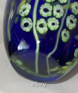 Heavy Studio Art Glass Flowers Under Moon Cobalt Blue paperweight vase 5 1/2