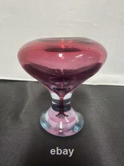 High quality vintage hand blown miniature mini pink blue art studio glass vase
