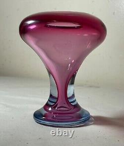 High quality vintage hand blown miniature mini pink blue art studio glass vase
