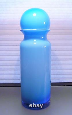 Holmegaard Style Blue Cased Glass Vase Jar Bubble Stopper