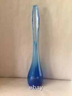 Houze Peacock Blue Art Glass 21.75 Smooth Swung Vase MCM Vtg Hard To Find