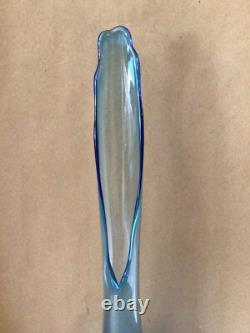 Houze Peacock Blue Art Glass 21.75 Smooth Swung Vase MCM Vtg Hard To Find